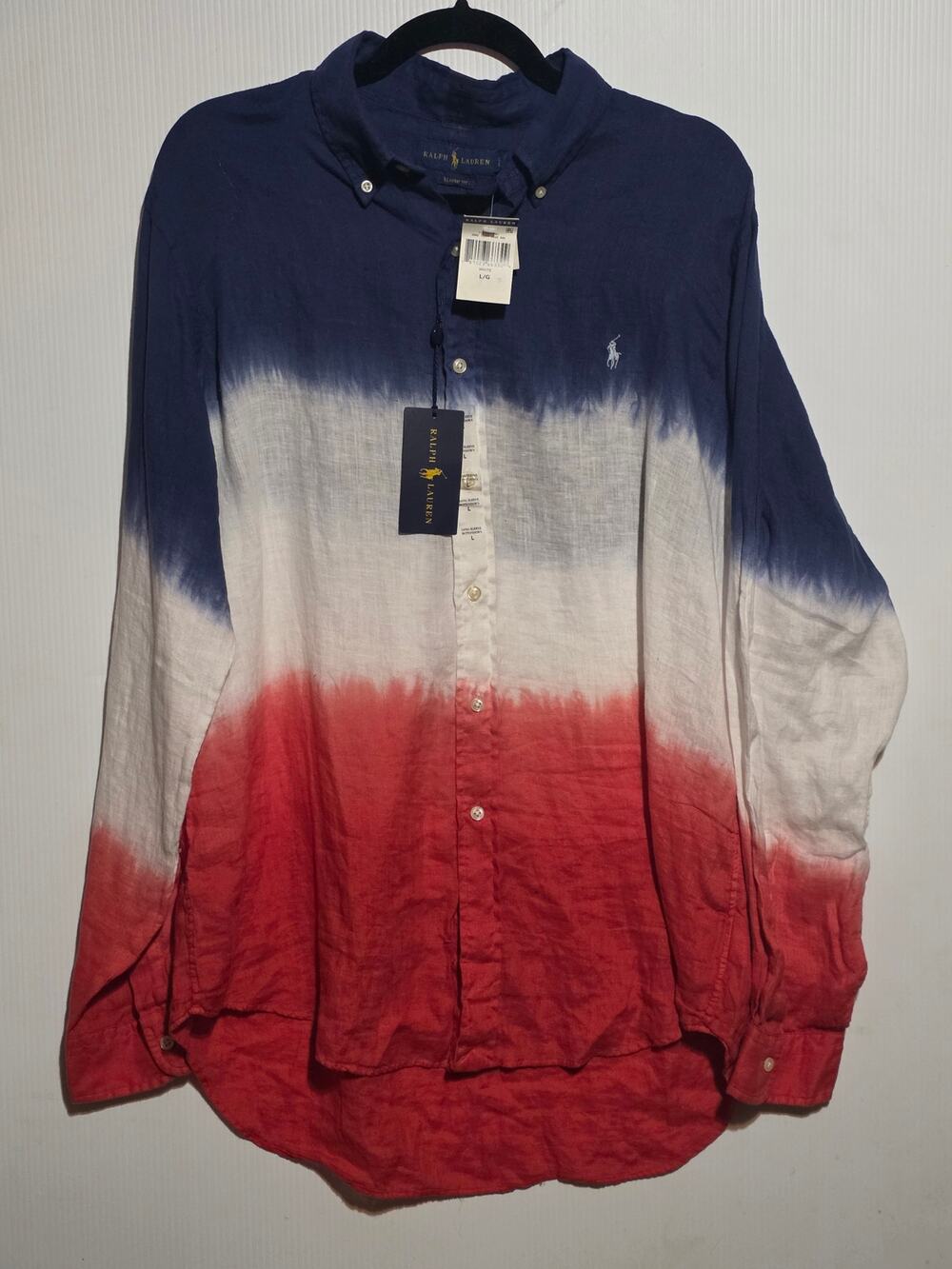 NWT Polo Ralph Lauren Men's L Preppy Coostal Tie-Dye 100% Linen Long Sleeve
